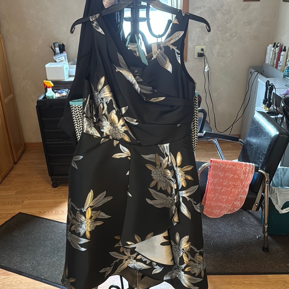 Adrianna Papell Black One Shoulder Fit and Flare Dress